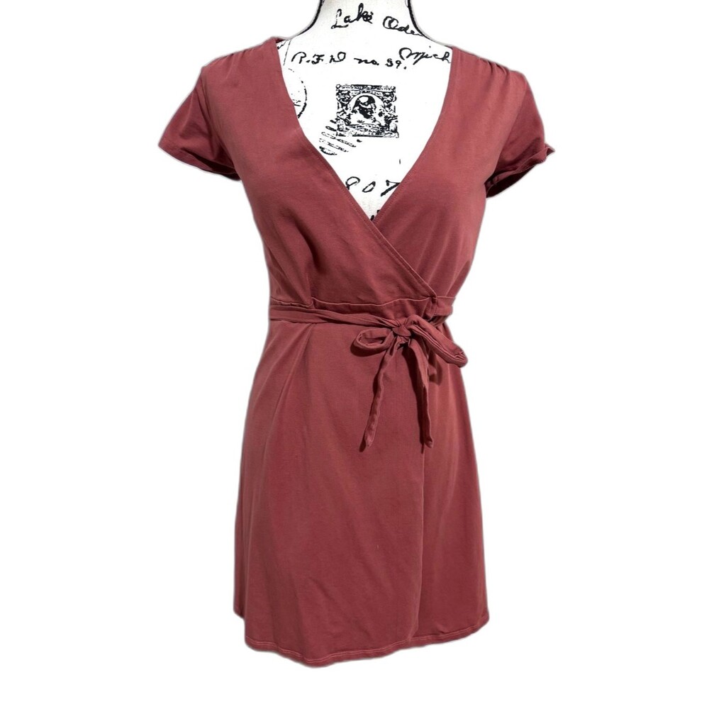 Pact Organic Cotton Wrap-Style Short Sleeve Dress Dusty Rose size S Capsule Chic